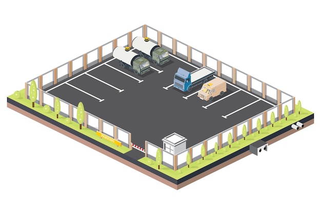 Isometric Parking for Trucks and Cars Checkpoint with Barrier