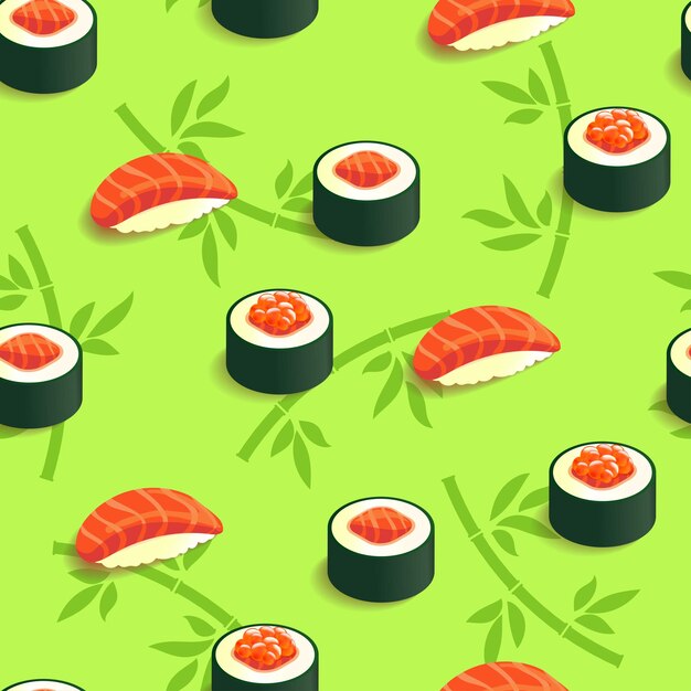 Isometric pattern sushi and rolls