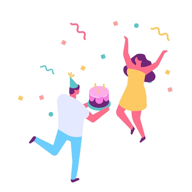 Isometric People silhouette celebrate birthday flat vector illustration