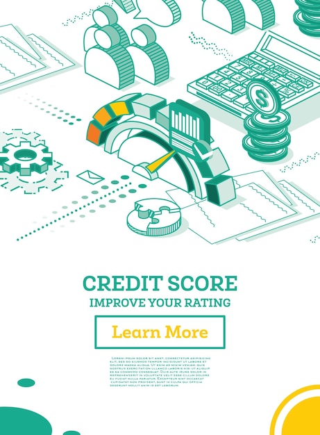 Isometric Personal Credit Score or Rating Concept