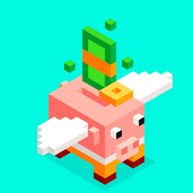 Isometric piggy bank angel in nft style collection