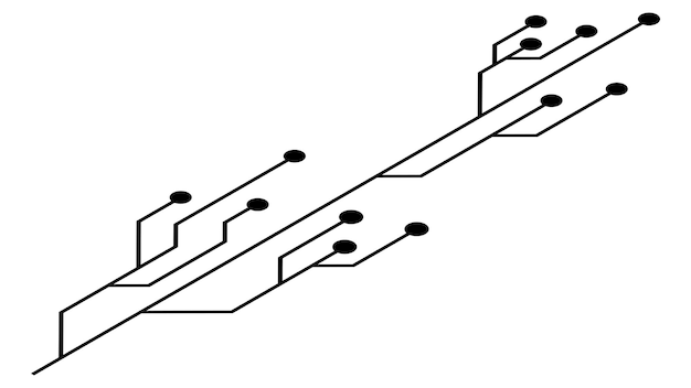 Isometric printed circuit board PCB tracks isolated on white background Technical clipart with lines and dots at the ends Design element