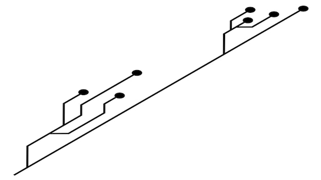 Isometric printed circuit board PCB tracks isolated on white background Technical clipart with lines and dots at the ends Design element