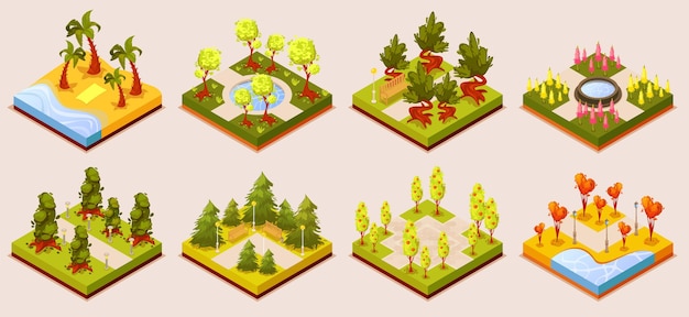 Isometric public park land isolated set