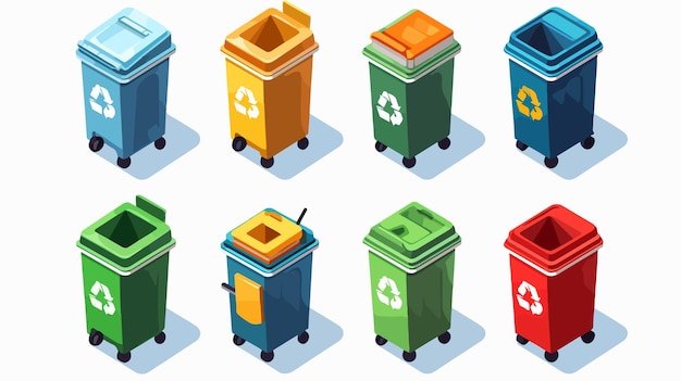 Isometric Recycling Bins for Metal Glass and Paper Waste