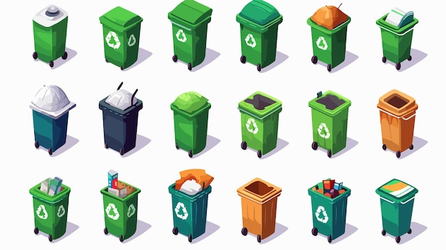 Isometric Recycling Bins for Metal Glass and Paper Waste