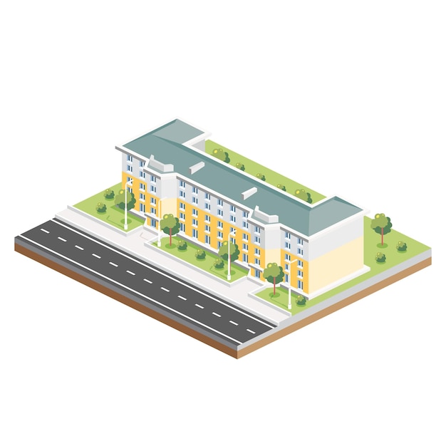 Isometric Residential Five Storey Building Icon or Infographic Element City Home