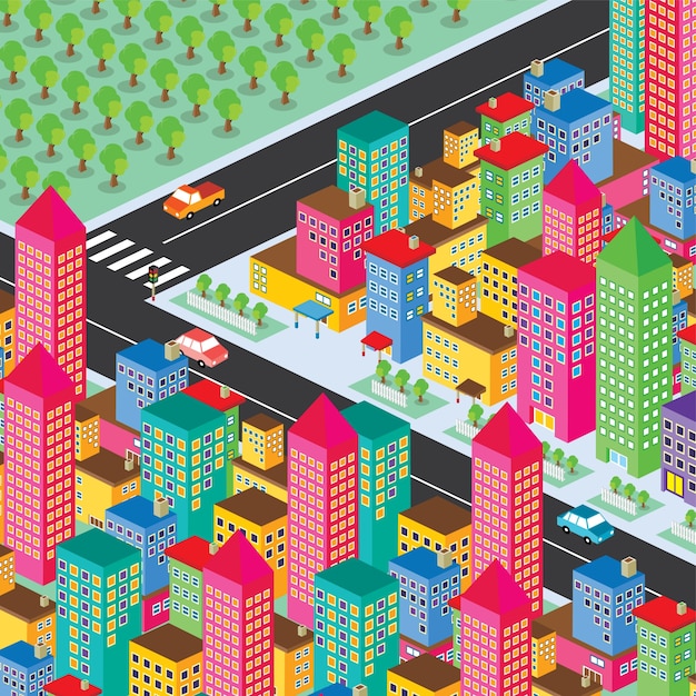 isometric residential view cartoon theme