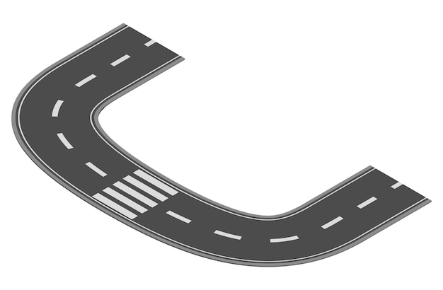 Isometric road element for highway city street map traffic creation Asphalt part of road and route with curve