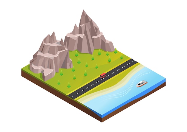 Isometric rock mountain