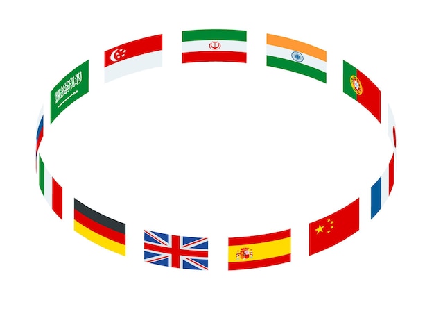 Isometric round frame made of world flags isolated vector illustration.