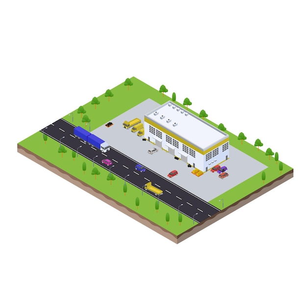 Isometric scene of garage car service station building