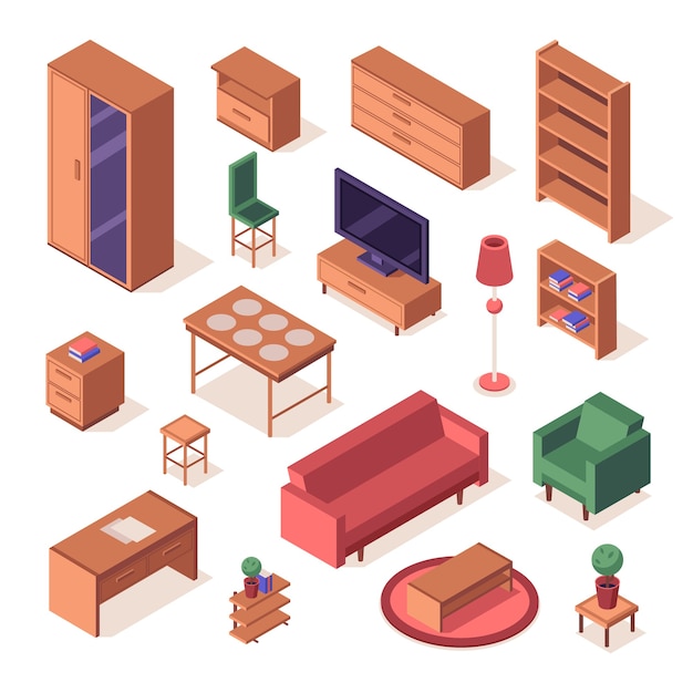 isometric set of living room furniture.