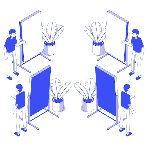 Isometric Set Male Office board persentation