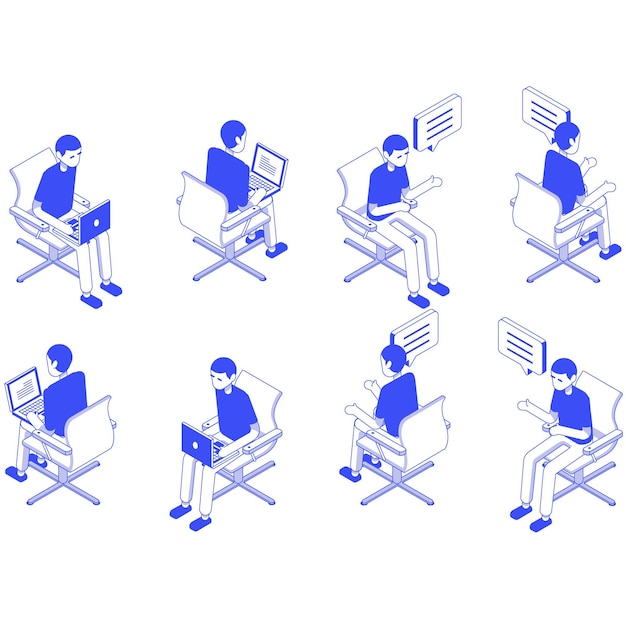 Isometric Set Male Office Sit