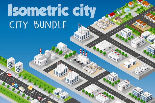 Isometric set of the modern city