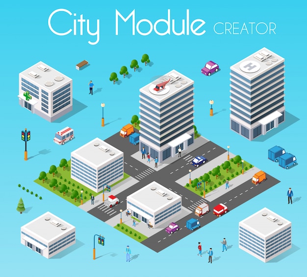 Isometric set module city