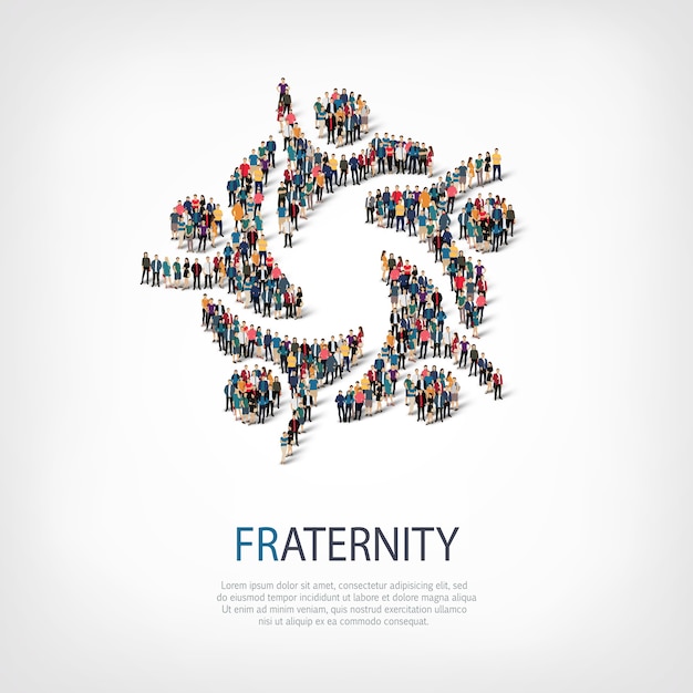 Isometric set of styles, fraternity, web infographics concept  illustration of a crowded square. Crowd point group forming a predetermined shape. Creative people.