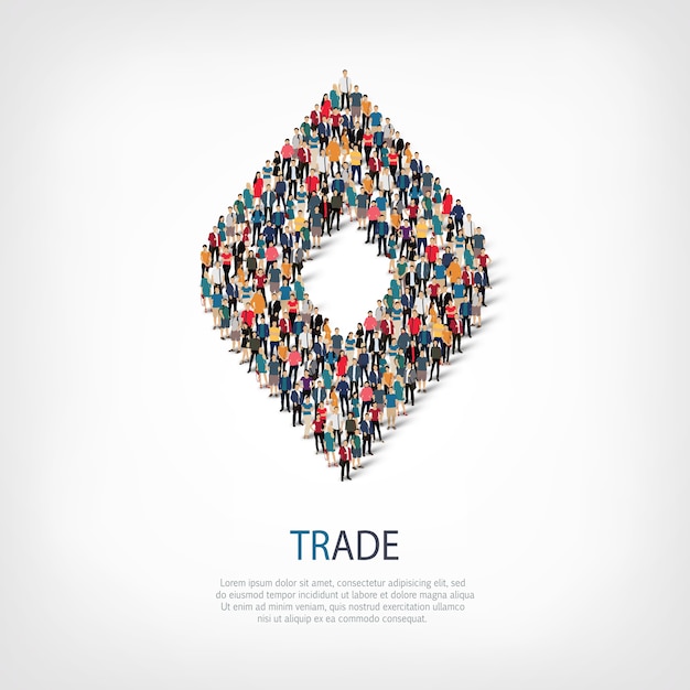 Isometric set of trade , web infographics concept of a crowded square