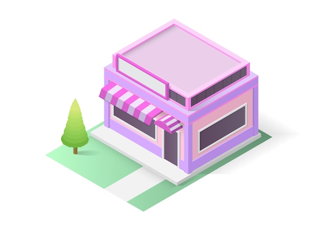 Isometric shop or coffee building. Vector illustration