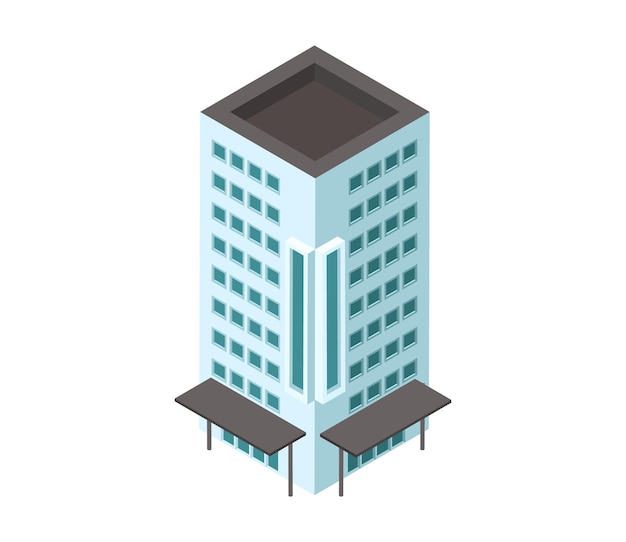 Vector isometric skyscraper with blue facade modern city building vector illustration urban architecture