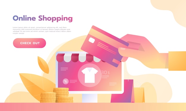 Isometric Smart phone online shopping concept with credit card payment.