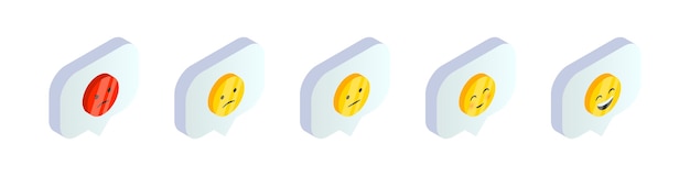 Isometric smile emoji symbols in speech bubble set. 3d Social Media feedback   icons