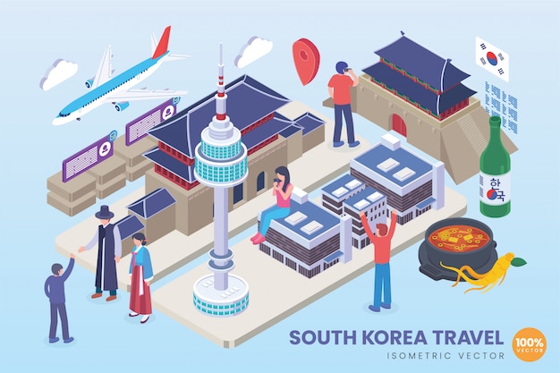 Isometric South Korea Travel Illustration