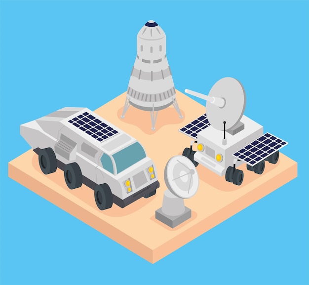 Vector isometric space center set icons