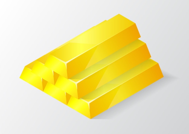 Isometric stuck gold bars Isolated on background