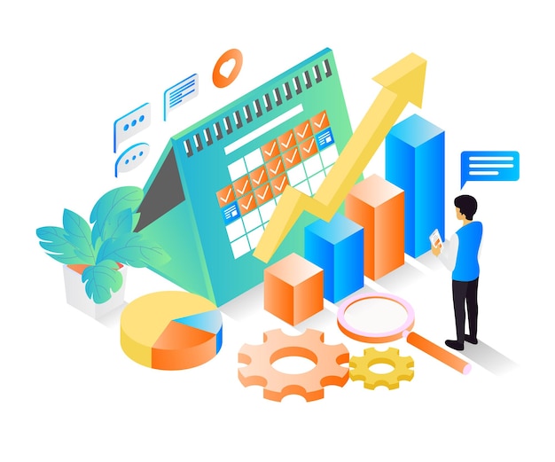 Isometric style illustration about business schedule to achieve success