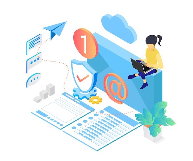 Isometric style illustration of email security service