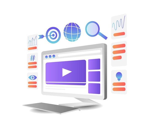 Isometric style video marketing technique illustration