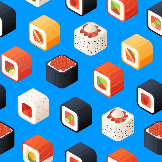 Vector  isometric sushi pattern or  illustration