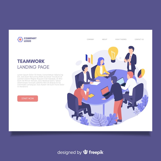 Isometric teamwork landing page template