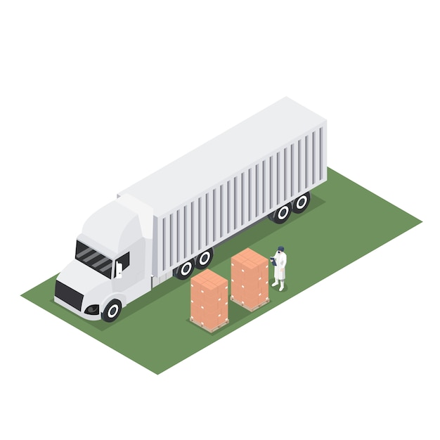 Isometric of trailer container with shipment of export pallet 