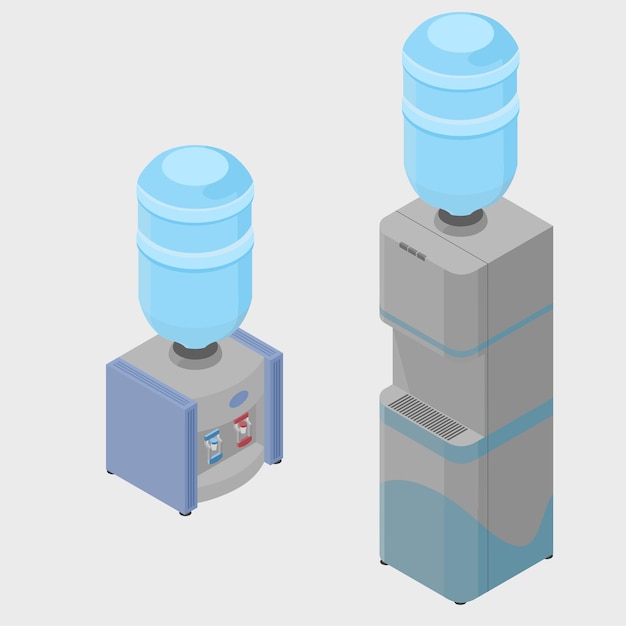 isometric vector illustration of 2 types of water dispenser