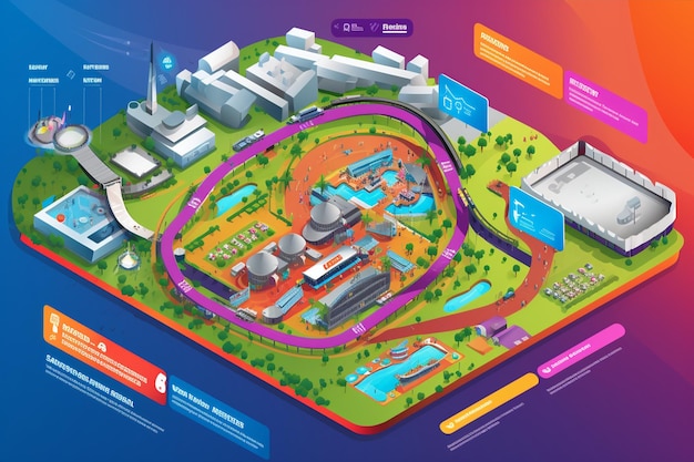 Isometric Vector Map for Race Poster