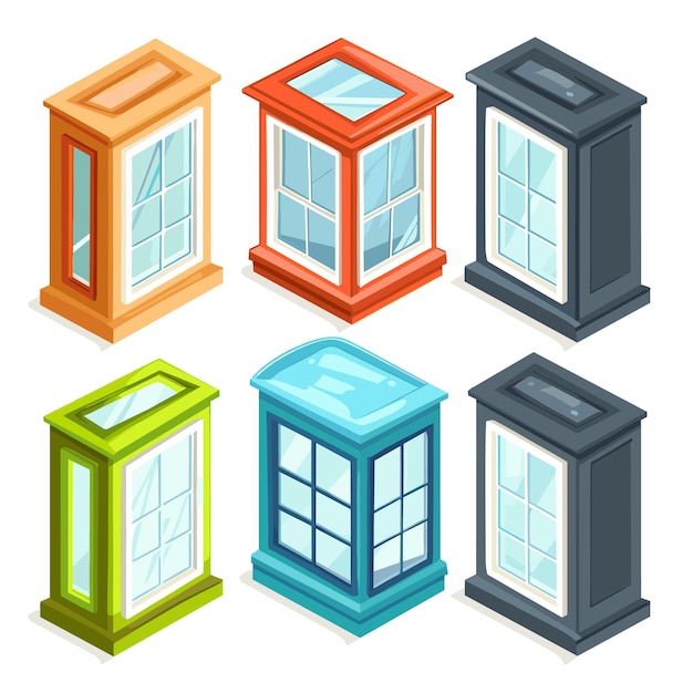 Vector isometric vector windows set various colors cartoon style 3d window frames game design colorful