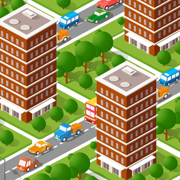 Isometric view of the city Collection of houses 3D illustration