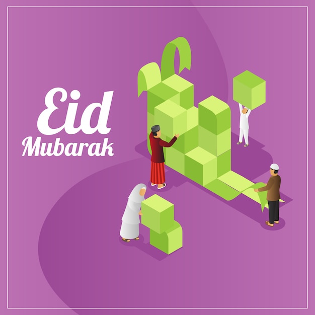 Isometric View of Eid Greetings Card