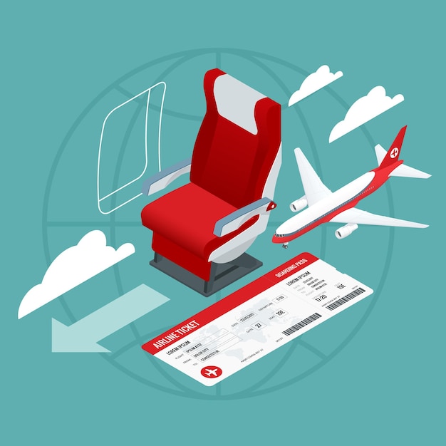 Isometric View of the Interior of an Airplane Airplane passengers and crew Airline travel business trip vacation