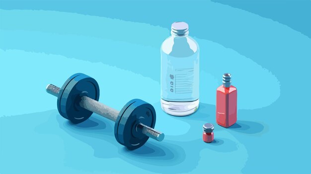 Vector isometric view of sport equipment and water bottle on white background