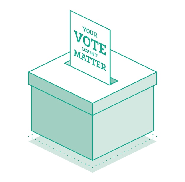 Isometric voter ballot inserted in ballot box The ballot has the message Your vote doesnt matters Outline objects isolated on white background