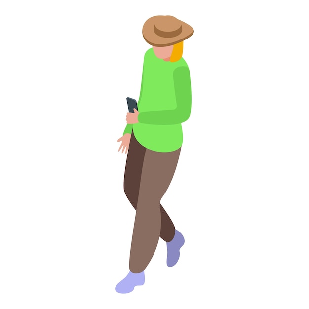 Isometric walking person with smartphone