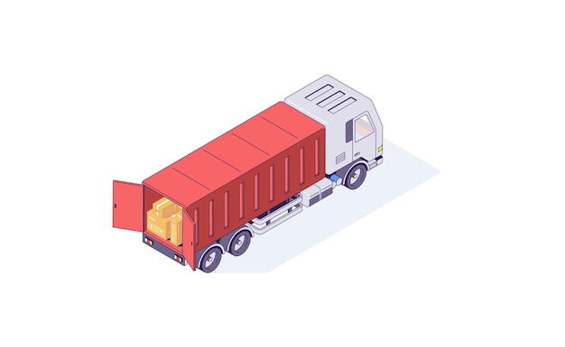 Isometric warehouse box cargo truck goods illustration