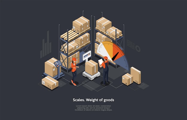 Isometric Warehouse Weighting And Sort Goods Concept.