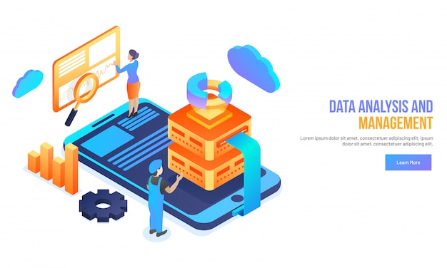 Vector isometric web server connected with smartphone.