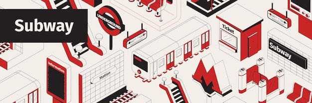 Isometric white, red and black subway area