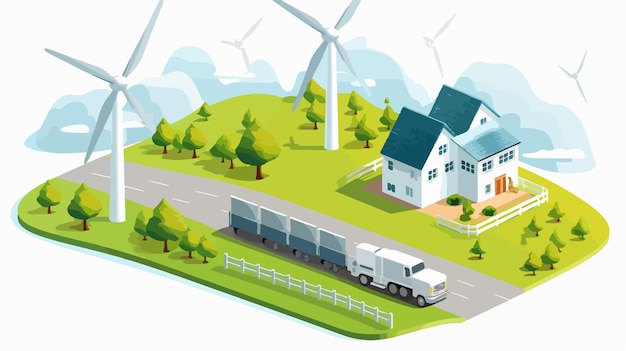 Vector isometric wind turbines illustration